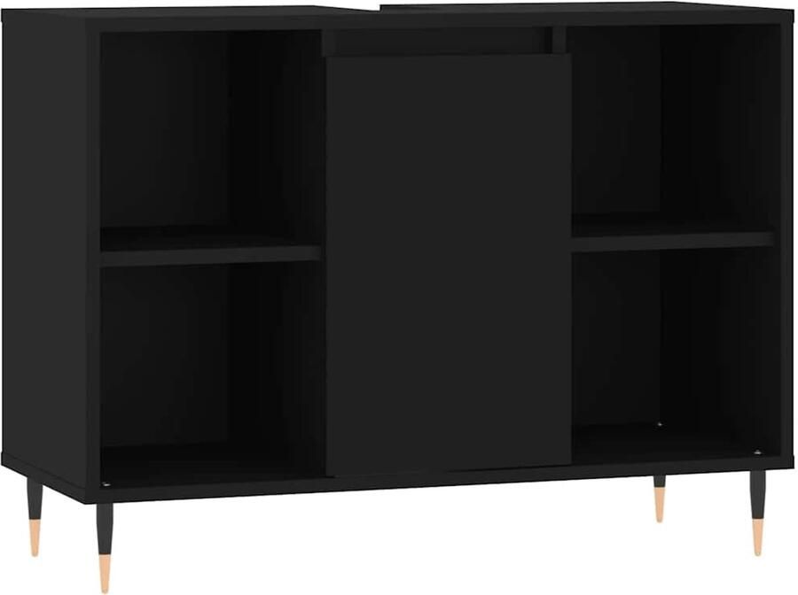 VidaXL Badkamermeubilair Badkamerkast 80x33x60 cm bewerkt hout zwart Opbergruimte Houten Kast Zwarte Kast - Foto 2