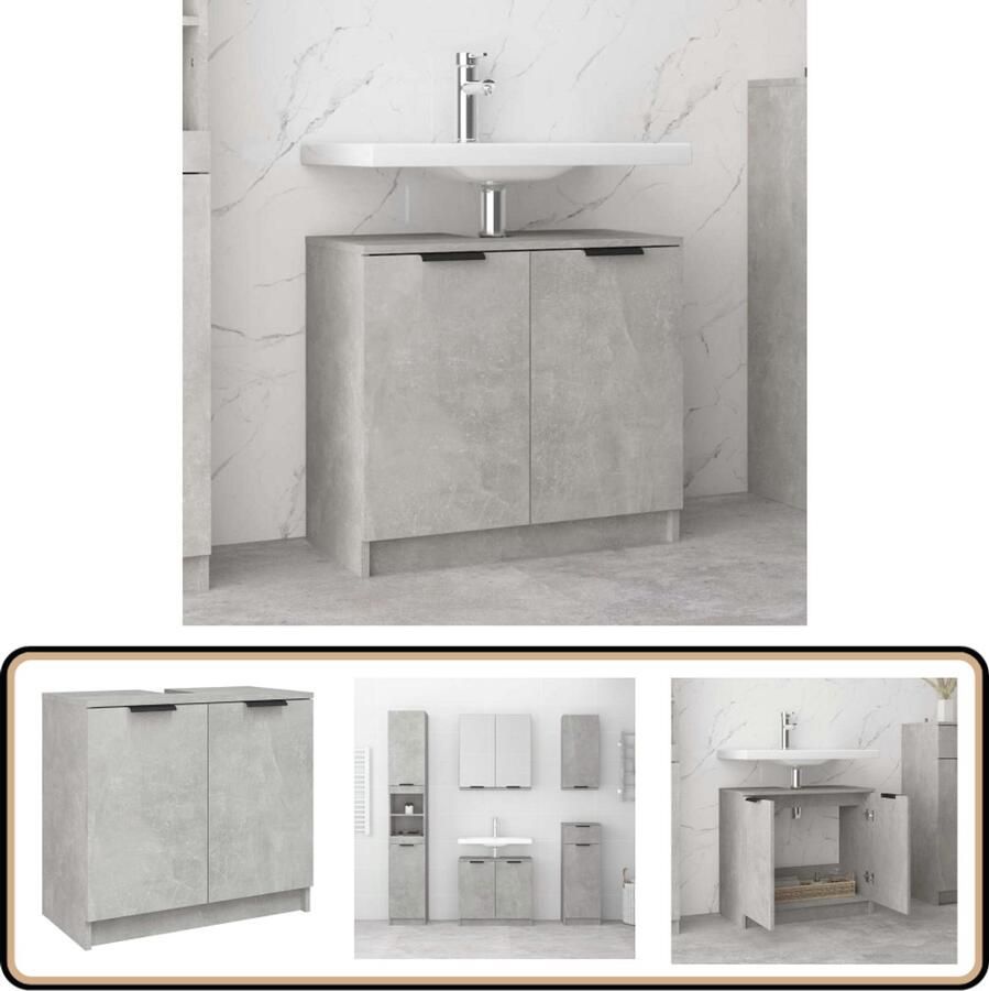 VidaXL Badkamerkast Betongrijs 64 5x33 5x59 cm Badkamerkast Badkamermeubilair Opslagoplossing Betonlook Modern Design