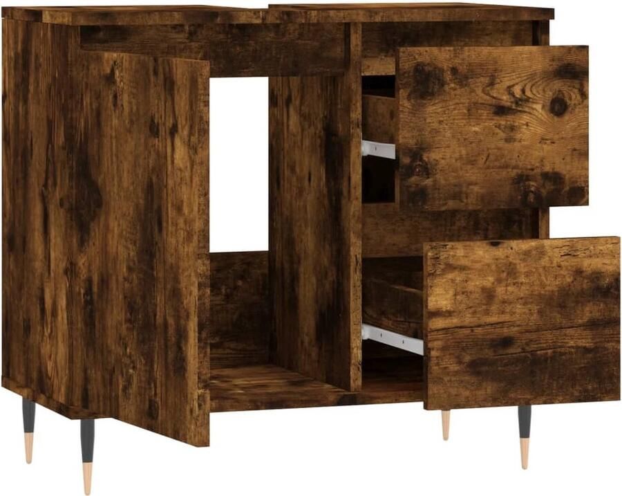 VidaXL Badkamerkast Gerookt Eiken 65x33x60 cm Badkamerkast Badkamermeubels Opbergruimte Houten Kast Industrieel Design