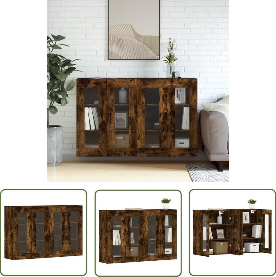 The Living Store Wandkast praktische en decoratieve wandmeubel 69.5 x 34 x 90 cm Ken- gerookt eiken Materiaal- bewerkt hout metaal glas