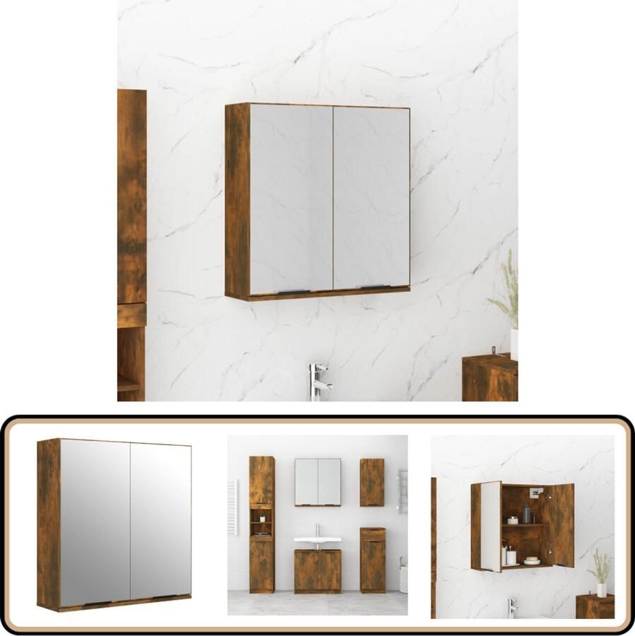 VidaXL Badkamerspiegel Badkamerkast met spiegel 64x20x67 cm gerookt eikenkleurig Bruine Badkamerkast Houten Badkamerkast Badkameropbergruimte