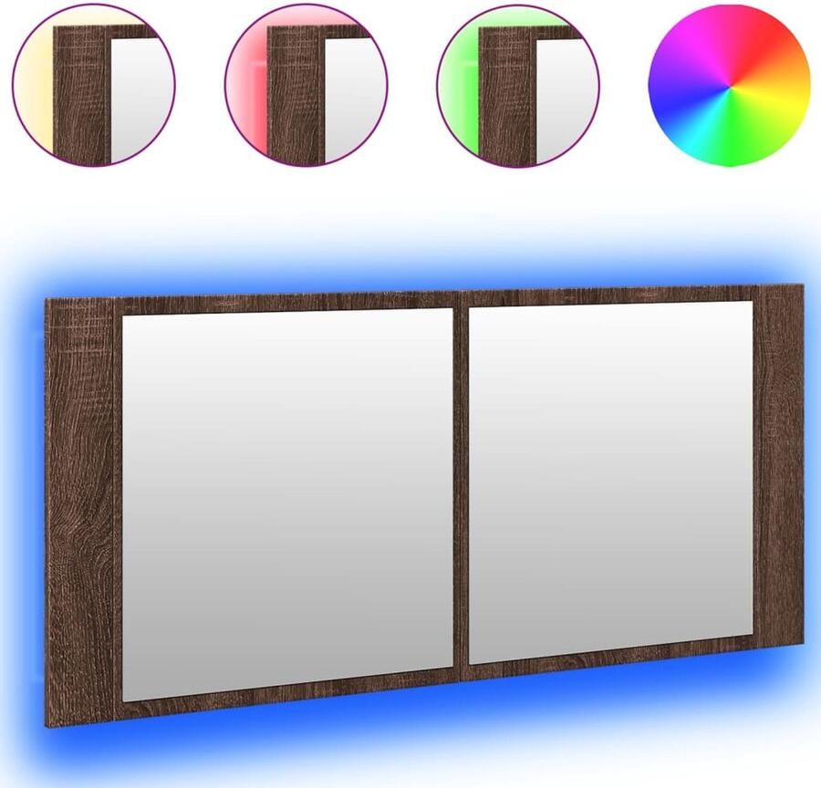 VidaXL Badkamerspiegel Badkamerkast met spiegel en LED 100x12x45 cm bruin eikenkleurig Led Spiegel Houten Badkamermeubel Bruine Badkamerkast - Foto 2