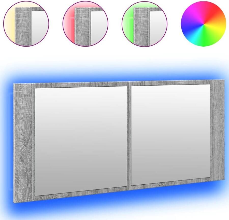 VidaXL Badkamerspiegel Badkamerkast met spiegel en LED 100x12x45 cm grijs sonoma eiken Led Verlichting Grijze Badkamer Sonoma Eiken - Foto 2