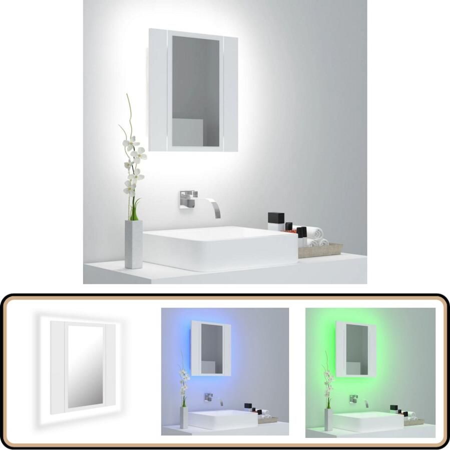 VidaXL Badkamerkast met spiegel en LED 40x12x45 cm acryl wit