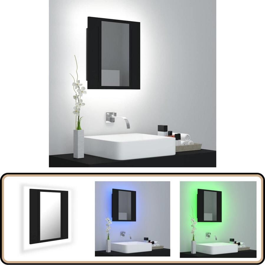 VidaXL Badkamerkast met spiegel en LED 40x12x45 cm acryl zwart