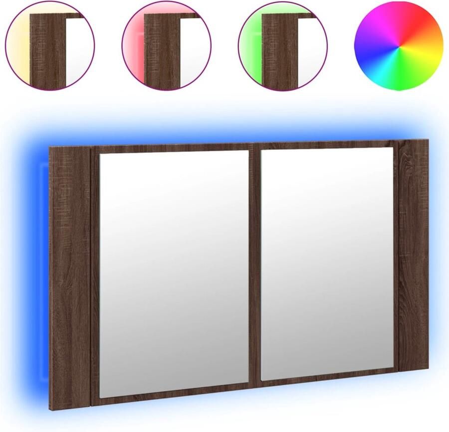 VidaXL Badkamerspiegel Badkamerkast met spiegel LED 80x12x45 acryl bruineikenkleurig Led Spiegel Bruineik Houten Kast - Foto 2