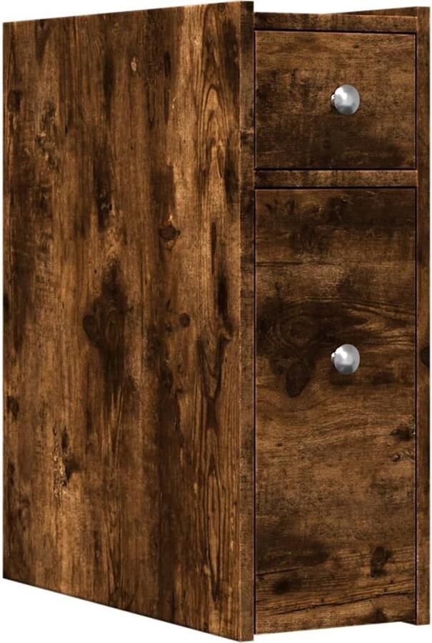 VidaXL Badkamerkast smal met wielen bewerkt hout gerookt eikenkleurig