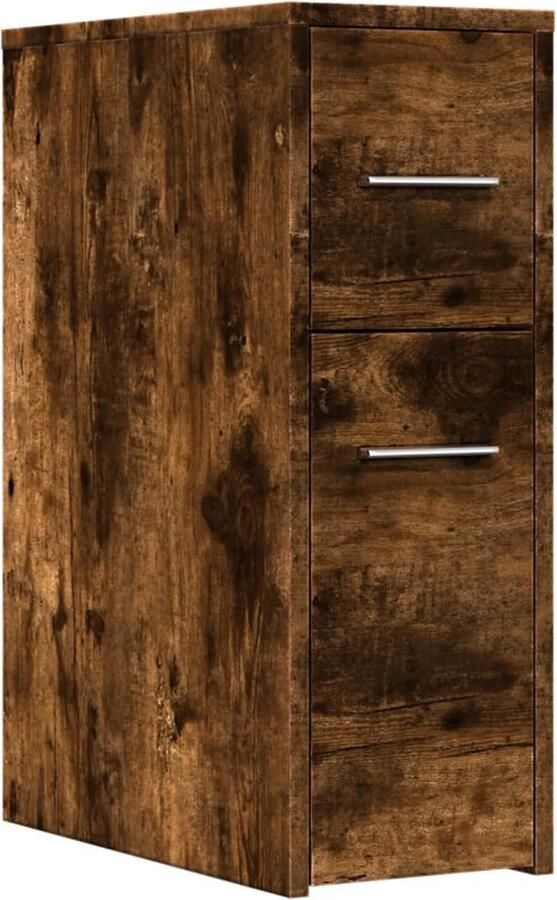VidaXL Badkamerkast smal met wielen bewerkt hout gerookt eikenkleurig - Foto 2