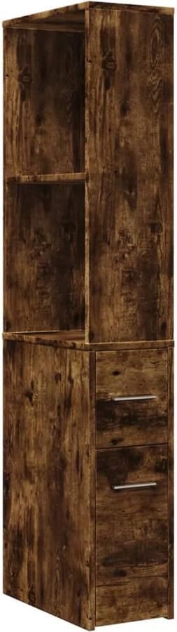 VidaXL Badkamerkast smal met wielen bewerkt hout gerookt eikenkleurig - Foto 3