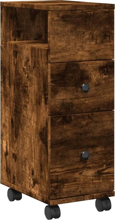 VidaXL Badkamerkast smal met wielen bewerkt hout gerookt eikenkleurig