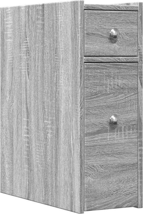 VidaXL Badkamerkast smal met wielen bewerkt hout grijs sonoma eiken