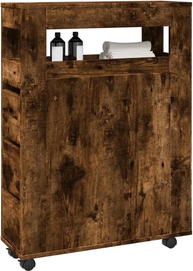 VidaXL Badkamerkast Smal Met wielen Gerookt eiken Smalle Badkamerkast Smalle Badkamerkasten Badkamer Kast Badkamerkastje