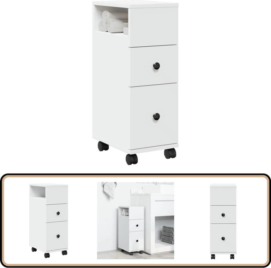 VidaXL Badkamerkast Smal Wielen Bewerkt Hout Wit Smalle Badkamerkast Smalle Badkamerkasten Badkamer Kast Badkamerkastje