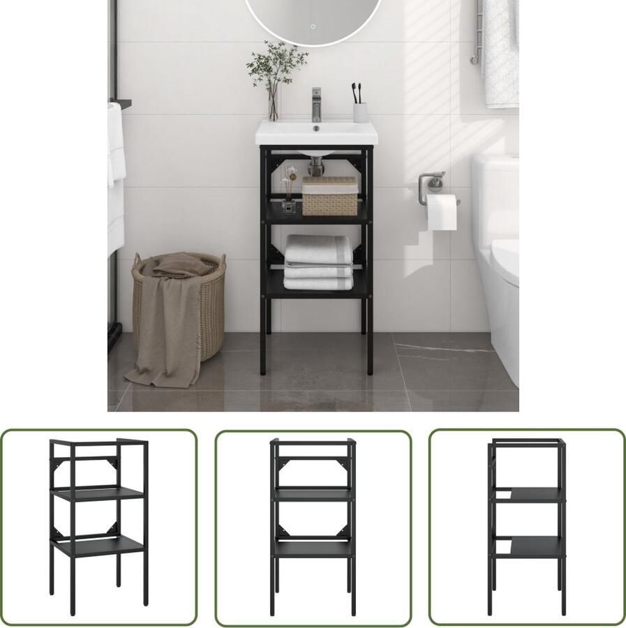 VidaXL Badkamerkast Wastafelframe 40x38x83 cm ijzer zwart Wastafelplank Zwarte Kast Ijzeren Wasbak