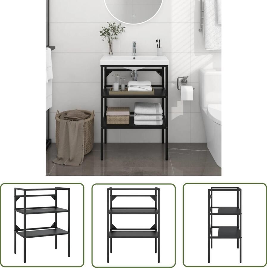 VidaXL Badkamerkast Wastafelframe 59x38x83 cm ijzer zwart Wastafelplank Zwarte Wasbak Metalen Wastafelframe
