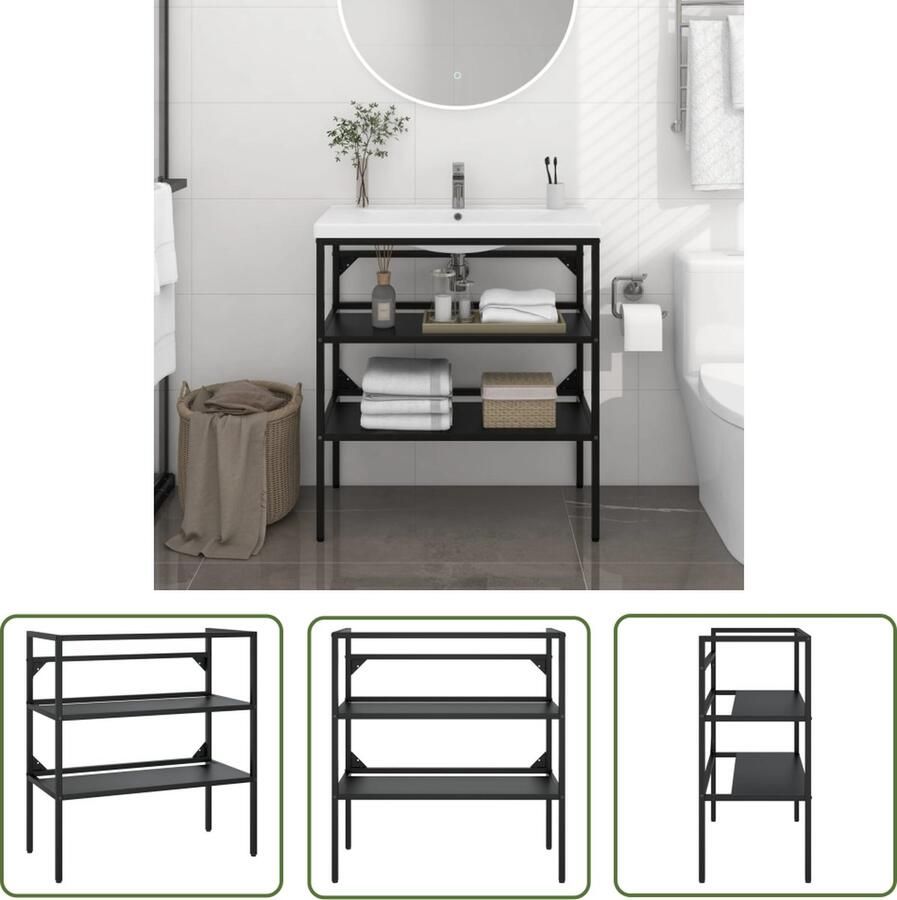 VidaXL Badkamerkast Wastafelframe 79x38x83 cm ijzer zwart Wastafelplank Zwarte Wasbak Metalen Wasbasin