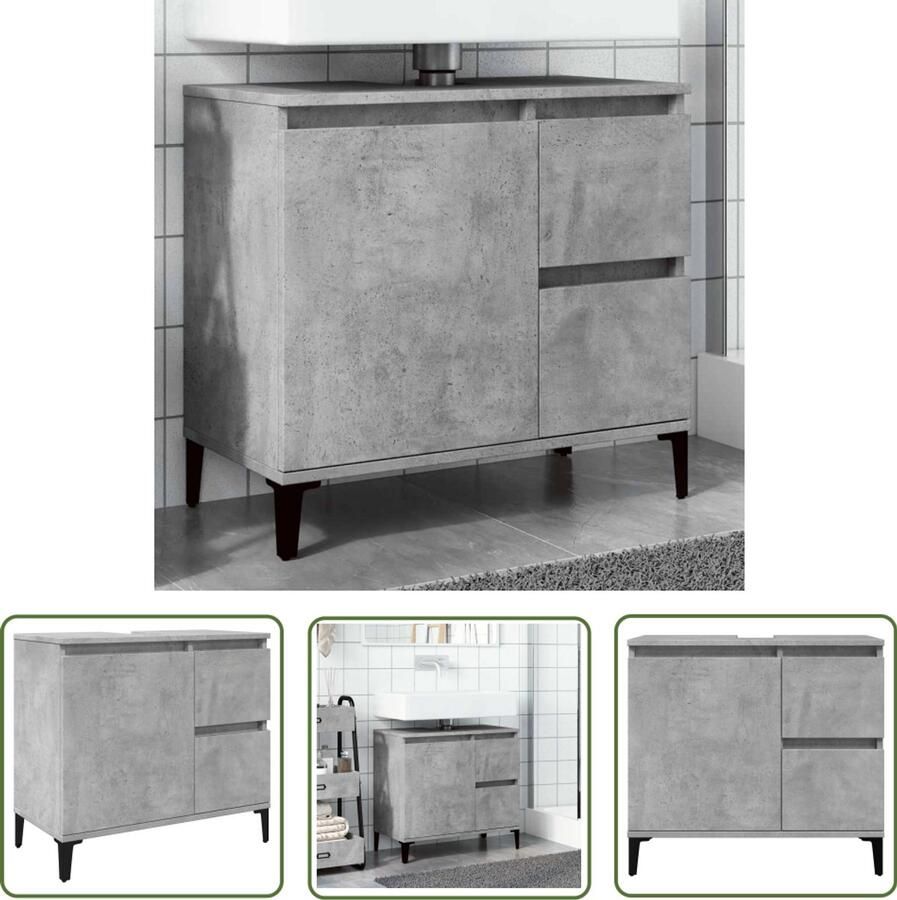 VidaXL Badkamerkast Wastafelkast 65x33x60 cm bewerkt hout betongrijs Opbergruimte Bewerkt Hout Betongrijs