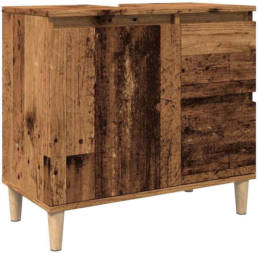 VidaXL Badkamerkast Wastafelkast 65x33x60 cm bewerkt hout oud houtkleurig Opbergruimte Houten Kast Oude Houtstijl