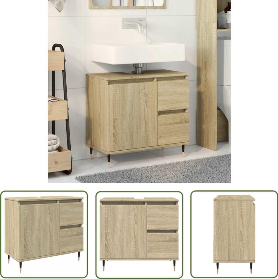 VidaXL Badkamerkast Wastafelkast 65x33x60 cm bewerkt hout sonoma eikenkleurig Sonomaneik Houten Kast Opslagruimte