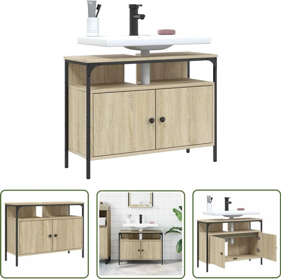 VidaXL Badkamerkast Wastafelkast 80x30x60 cm bewerkt hout sonoma eikenkleurig Sonoma Eiken Houten Kast Bruine Kast