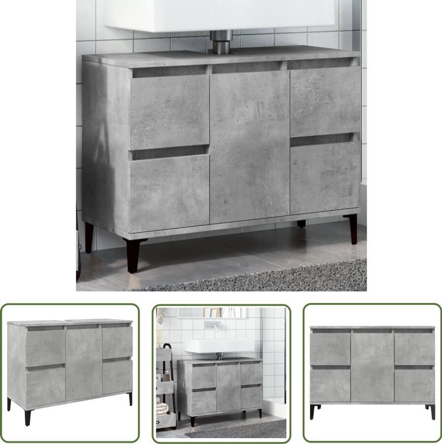 VidaXL Badkamerkast Wastafelkast 80x33x60 cm bewerkt hout betongrijs Opbergruimte Beton Grijs Houten Kast