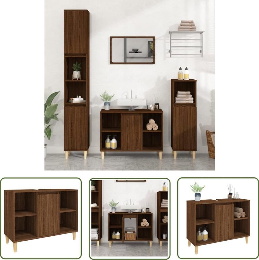 VidaXL Badkamerkast Wastafelkast 80x33x60 cm bewerkt hout bruin eikenkleur Bruine Wastafelkast Houten Wastafelkast Bewerkt Hout