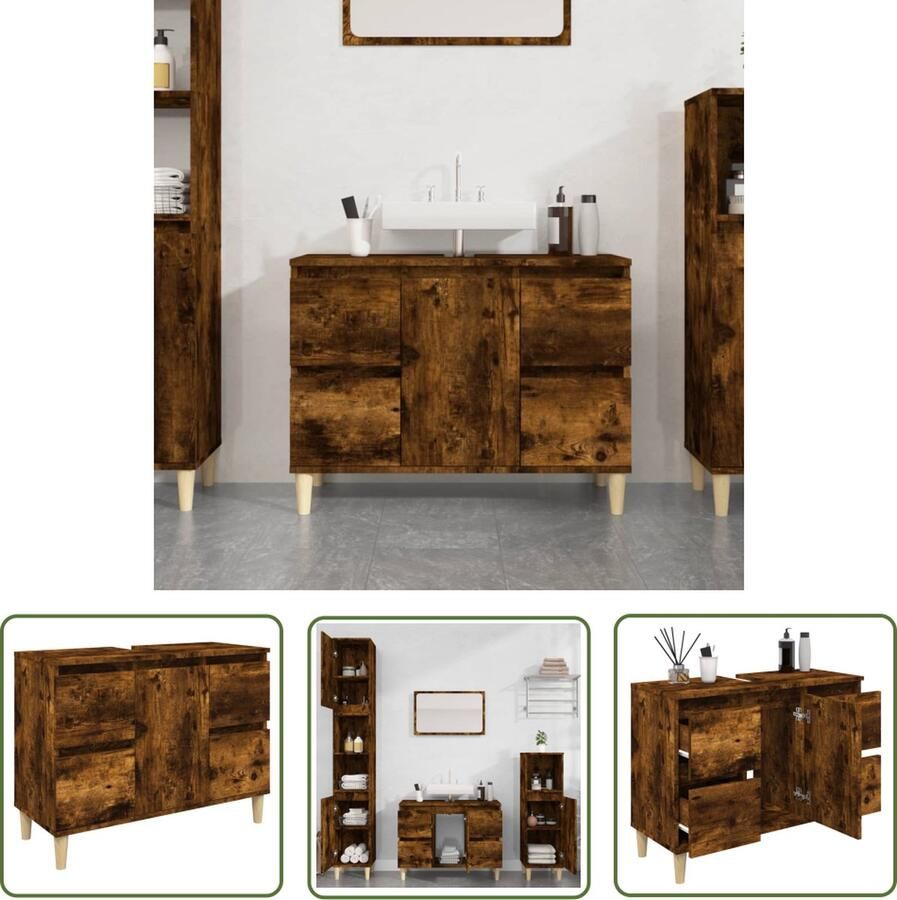 VidaXL Badkamerkast Wastafelkast 80x33x60 cm bewerkt hout gerookt eikenkleurig Houten Kast Bruine Kast Bewerkt Hout
