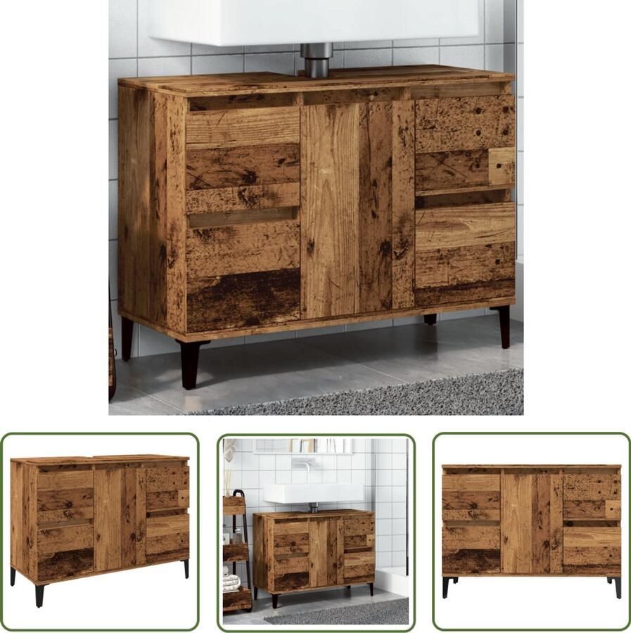 VidaXL Badkamerkast Wastafelkast 80x33x60 cm bewerkt hout oud houtkleurig Houten Kast Vintage Kast Opslagruimte