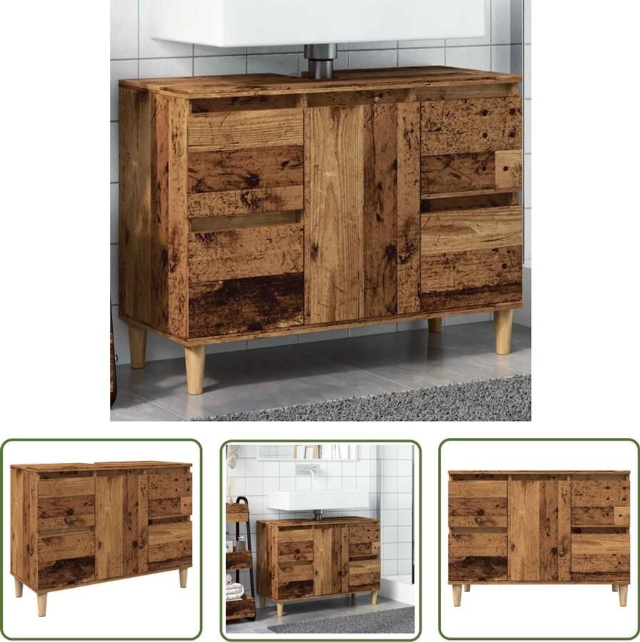 VidaXL Badkamerkast Wastafelkast 80x33x60 cm bewerkt hout oud houtkleurig Opslagruimte Houten Kast Vintage Look