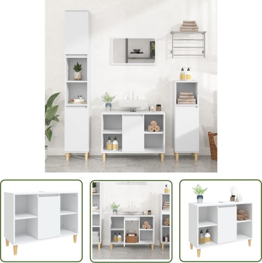 VidaXL Badkamerkast Wastafelkast 80x33x60 cm bewerkt hout wit Houten Kast Wit Bewerkt Hout