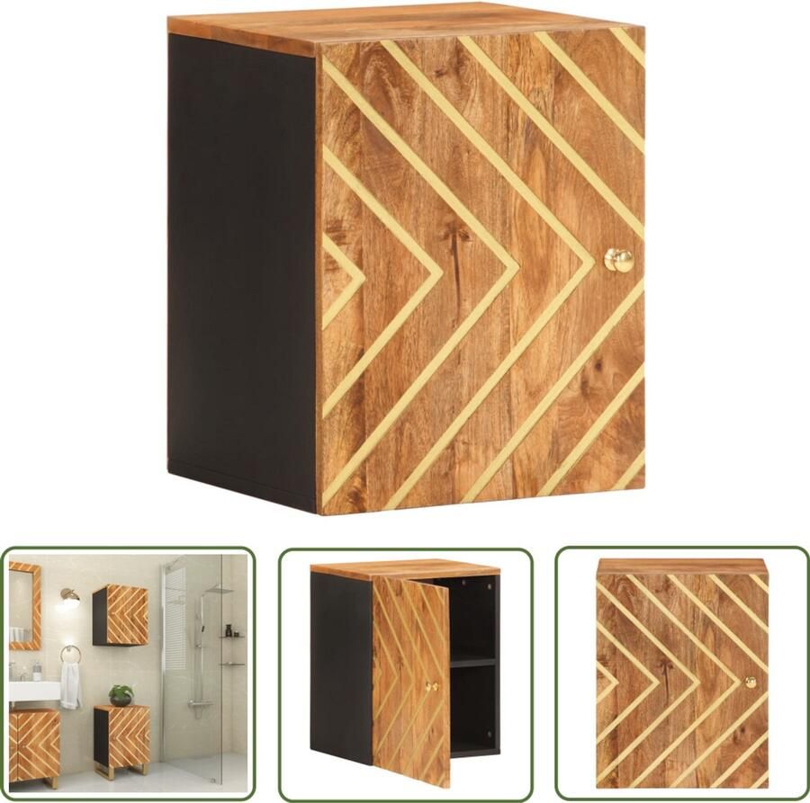 VidaXL Badkamerkast Wastafelkast massief mangohout bruin en zwart Mangohout Houten Kast Bruine Kast