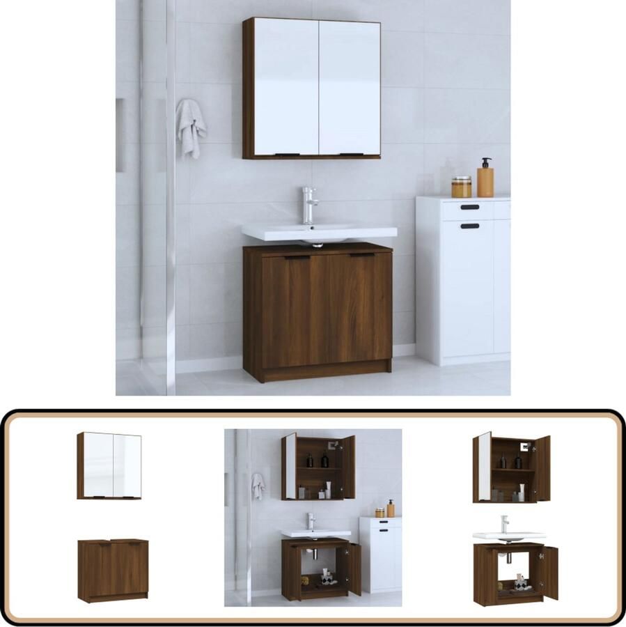 VidaXL Badkamerkastenset Bruineiken 2-delig Badkamermeubelset Badkamermeubelsets Badkamerkast Badkamerkastenset