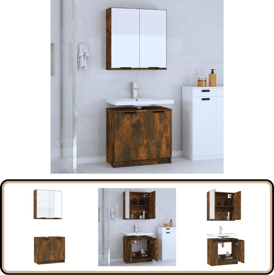 VidaXL Badkamerkastenset gerookt eiken 2-delig Badkamermeubelset Badkamermeubelsets Badkamerkast Badkamerkastenset