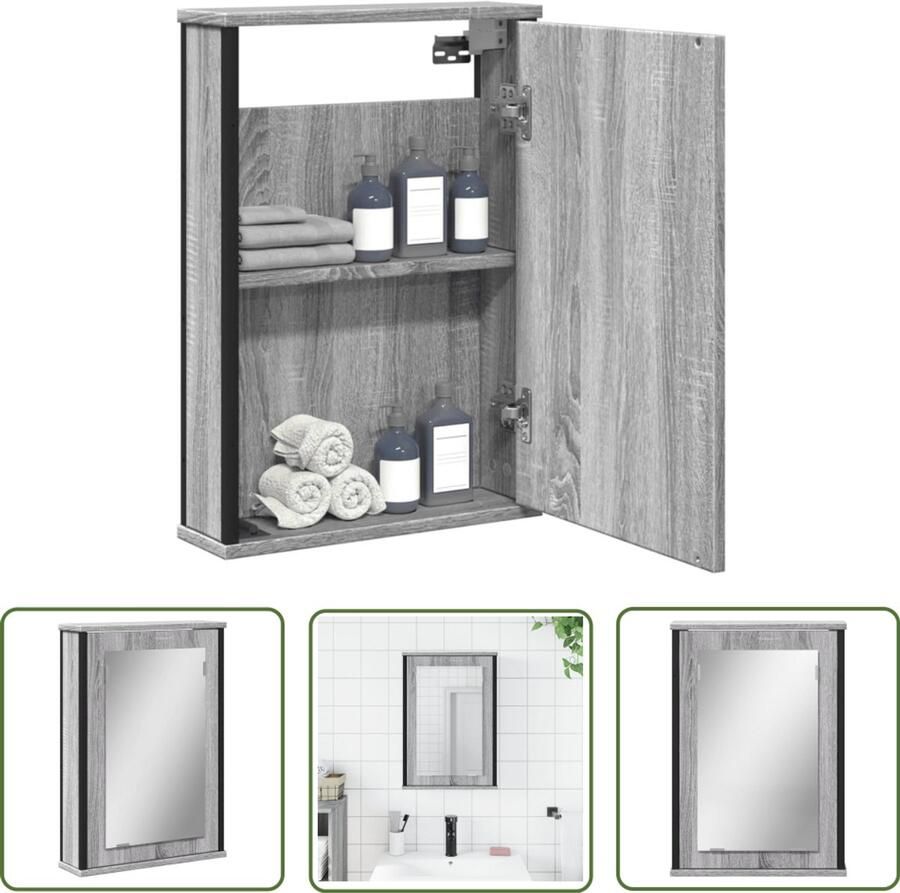 VidaXL Badkamermeubel Badkamer Spiegelkast Badkamerspiegelkast 42x12x60 cm bewerkt hout grijs sonoma eiken Grijze Badkamerspiegel Houten Badkamerkast Compact Badkamermeubilair