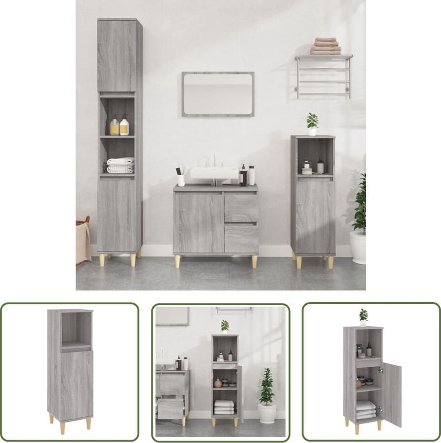 VidaXL Badkamermeubel Badkamerkast 30x30x100 cm bewerkt hout grijs sonoma eikenkleur Opslagruimte Grijze Badkamerkast Houten Badkamerkast