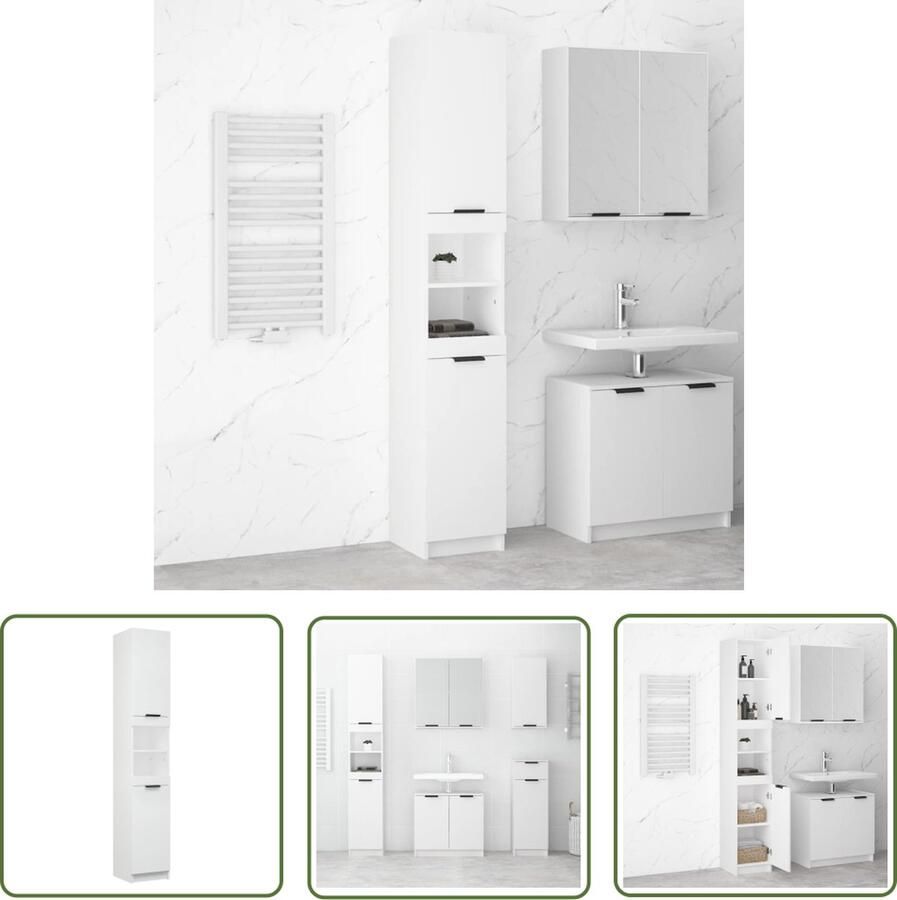 VidaXL Badkamermeubel Badkamerkast 32x34x188 5 cm bewerkt hout wit Opslagoplossing Houten Kast Wit Kast