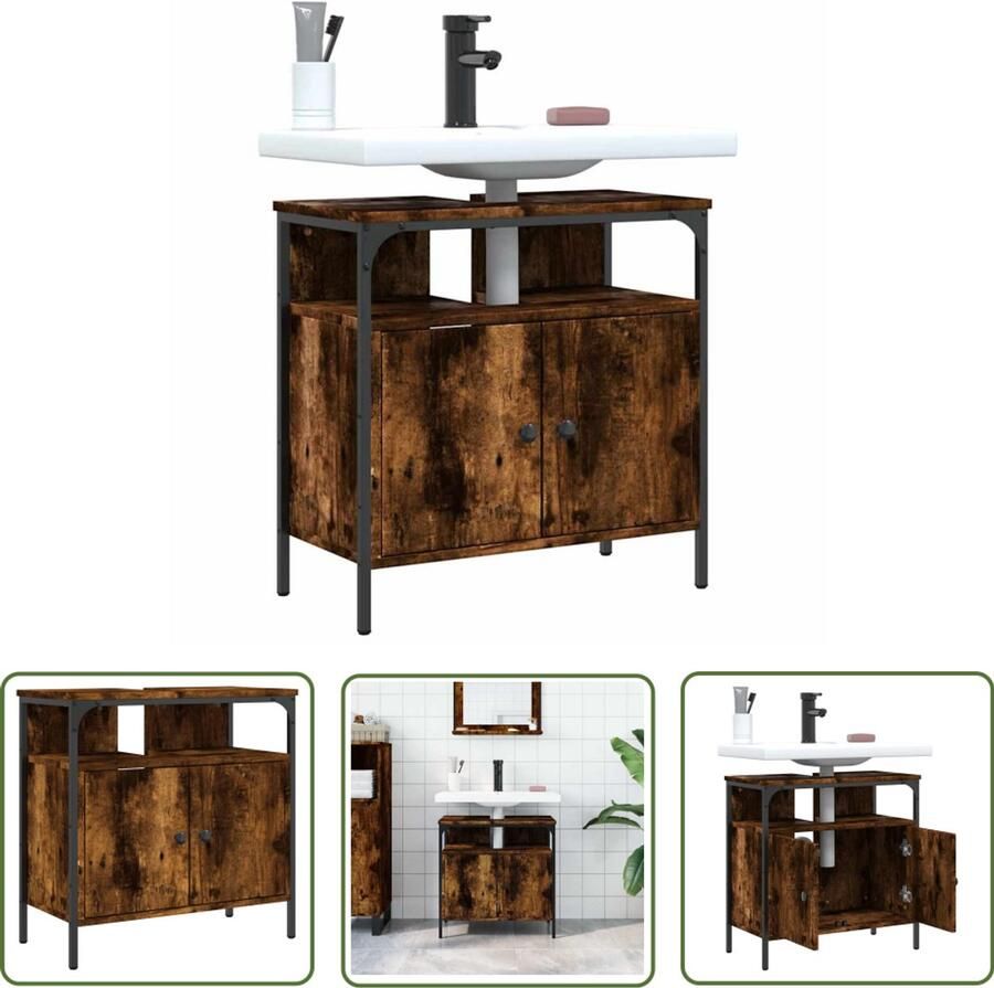 VidaXL Badkamermeubel Badkamerkast 60x30x60 cm bewerkt hout gerookt eikenkleurig Houten Kast Bruine Kast Vintage Kast