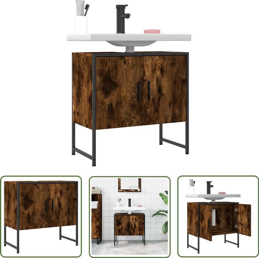 VidaXL Badkamermeubel Badkamerkast 60x33x60 cm bewerkt hout gerookt eikenkleurig Houten Kast Bruine Kast Vintage Kast