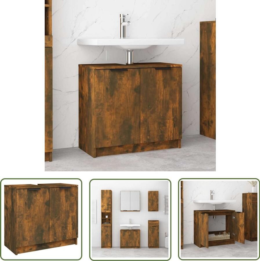 VidaXL Badkamermeubel Badkamerkast 64 5x33 5x59 cm bewerkt hout gerookt eikenkleurig Houten Badkamerkast Bruine Badkamerkast Vintage Badkamerkast