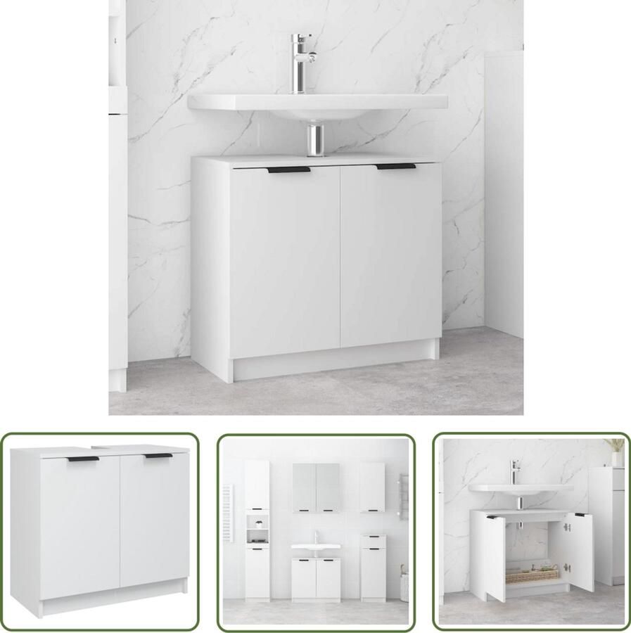 VidaXL Badkamermeubel Badkamerkast 64 5x33 5x59 cm bewerkt hout wit Opslagoplossing Houten Kast Wit Interieur