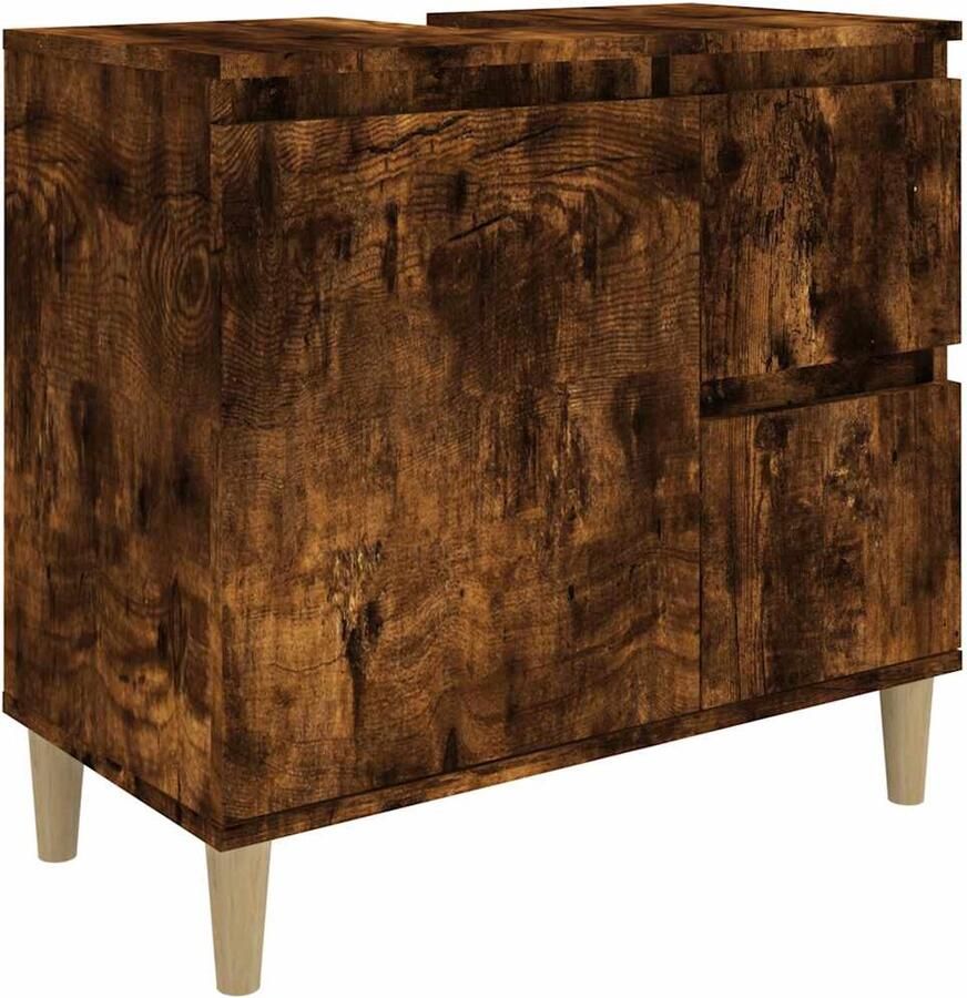 VidaXL Badkamermeubel Badkamerkast 65x33x60 cm bewerkt hout gerookt eikenkleurig Opslagruimte Houten Kast Bruine Kast