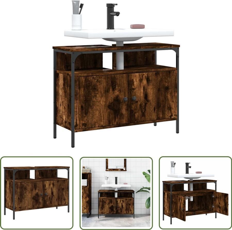 VidaXL Badkamermeubel Badkamerkast 80x30x60 cm bewerkt hout gerookt eikenkleurig Houten Badkamerkast Bruine Badkamerkast Vintage Badkamerkast