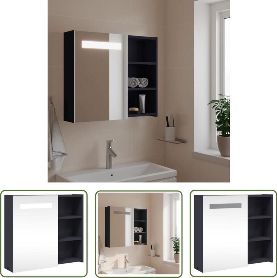 VidaXL Badkamerkast met spiegel en LED 60x13x52 cm grijs Badkamerkast Badkamermeubel Spiegellevendeur Led Spiegel Houten Badkamerkast