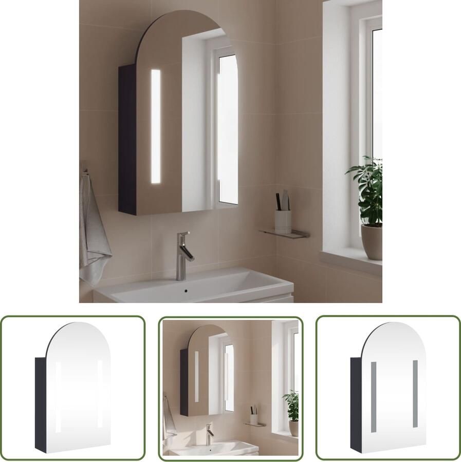 VidaXL Badkamermeubel Badkamerkast met spiegel en LED gebogen 42x13x70 cm grijs Spiegelkast Led Verlichting Badkameraccessoires