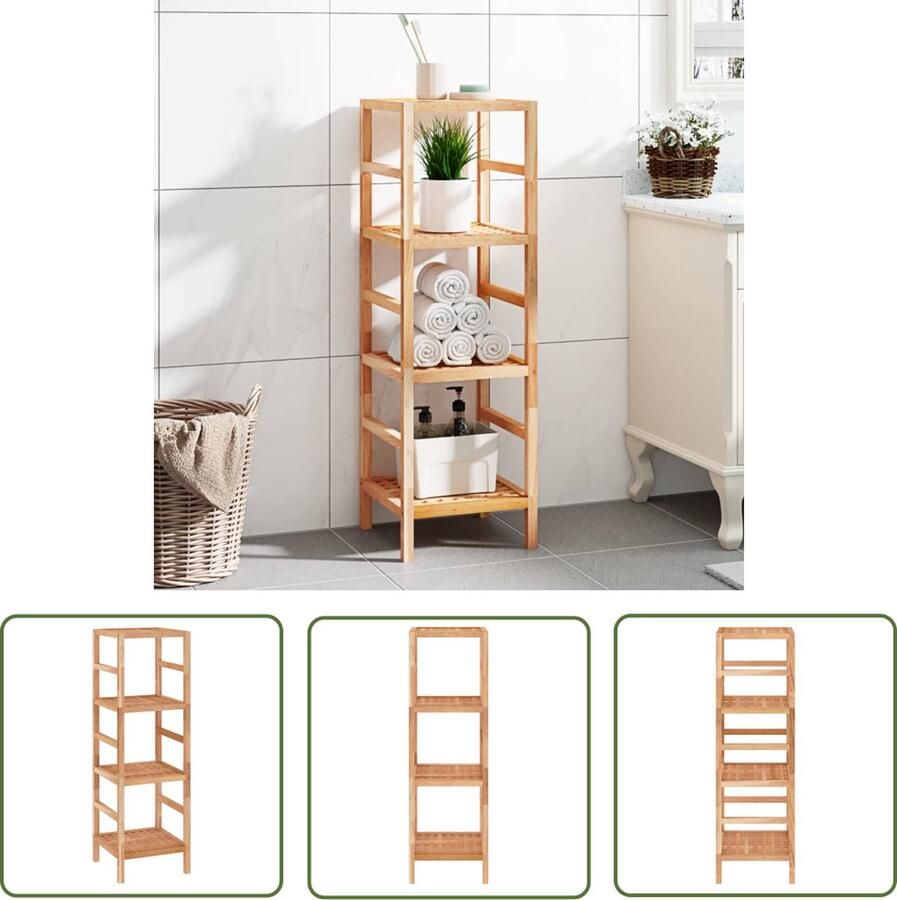 The Living Store Badkamerrek Walnotenhout 35.5 x 35.5 x 112.5 cm Open latwerk 4 schappen Badkamerrek Badkamermeubel Hout Walnotenhout Opbergruimte - Foto 2