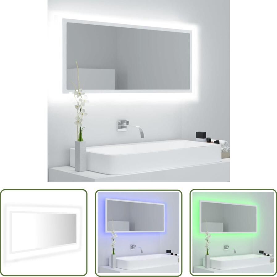 VidaXL Badkamermeubel LED Badkamerspiegel LED 100x8 5x37 cm acryl wit Spiegels Led Verlichting Witte Spiegel