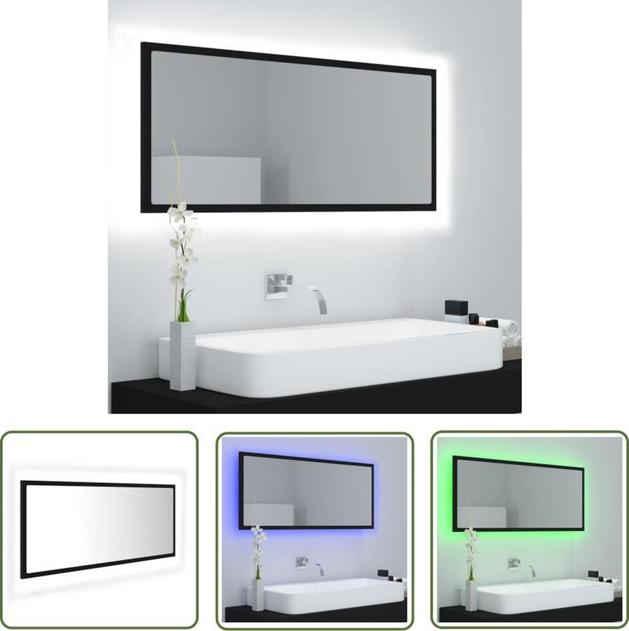 VidaXL Badkamermeubel LED Badkamerspiegel LED 100x8 5x37 cm acryl zwart Spiegels Led Verlichting Rgb Verlichting