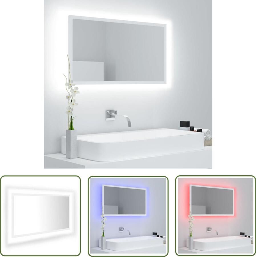 VidaXL Badkamermeubel LED Badkamerspiegel LED 80x8 5x37 cm acryl wit Spiegels Led Verlichting Rgb Verlichting