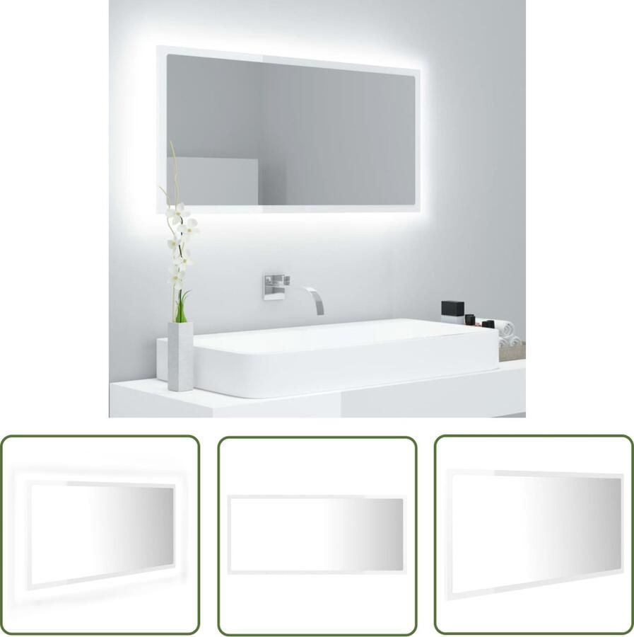 VidaXL Badkamermeubel LED Badkamerspiegel LED 90x8 5x37 cm acryl hoogglans wit Spiegels Led Verlichting Rgb Lamp