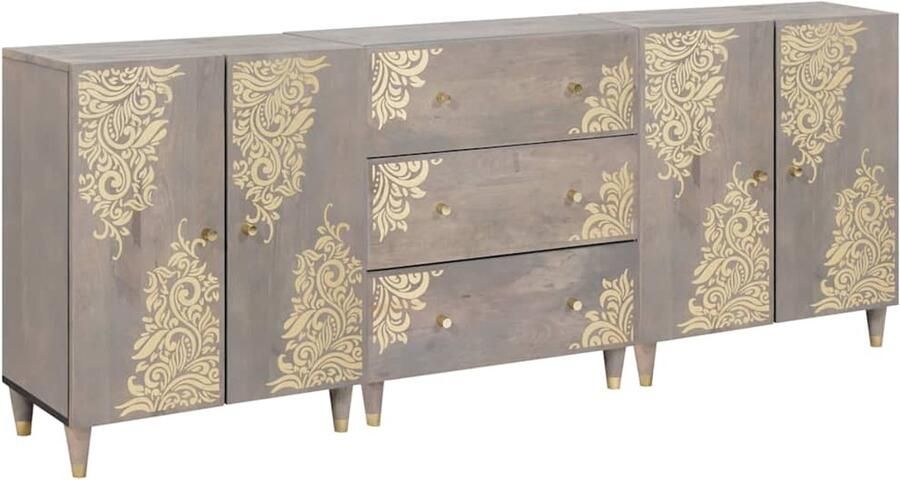 VidaXL Badkamermeubel Set Bloemen 3 pcs Grijs en Goud 180 x 33 x 75 cm